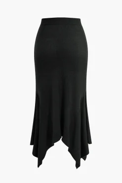 Solid Sweater Asymmetrical Skirt