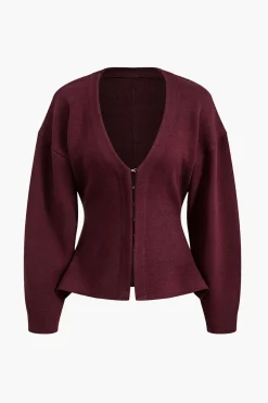 Solid Sweater Buckle Cardigan