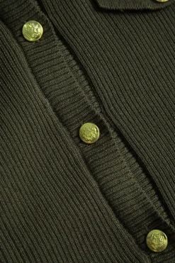Solid Sweater Button Fake Pockets Mini Dress