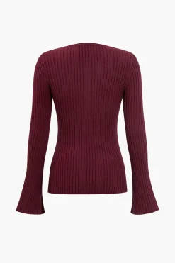 Solid Sweater Button Long-Sleeve Top
