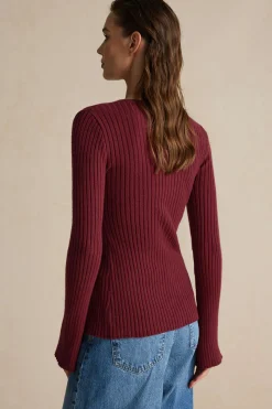 Solid Sweater Button Long-Sleeve Top