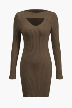 Solid Sweater Cut Out Long Sleeve Mini Dress