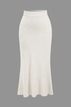 Solid Sweater Cut Out Top And Skirt Set