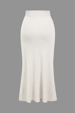 Solid Sweater Cut Out Top And Skirt Set