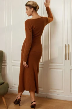 Solid Sweater Cut Out Top And Skirt Set