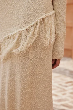 Solid Sweater Fringe Maxi Skirt