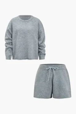 Solid Sweater Top And Drawstring Set