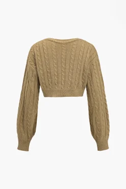 Solid Sweater Twist Knot V-Neck Long-Sleeve Top