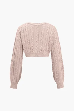 Solid Sweater Twist Knot V-Neck Long-Sleeve Top