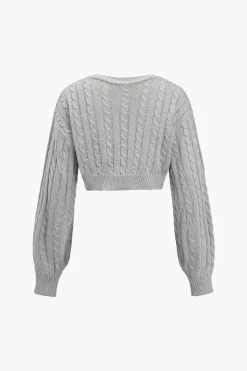 Solid Sweater Twist Knot V-Neck Long-Sleeve Top