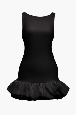 Solid Tank Ruffle Hem Mini Dress