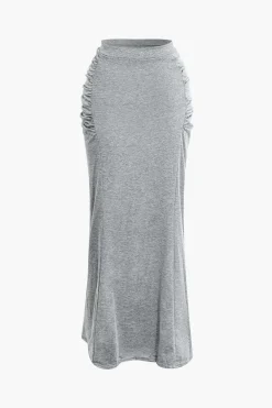 Solid Tank Top And Ruched Maxi Skirt Set