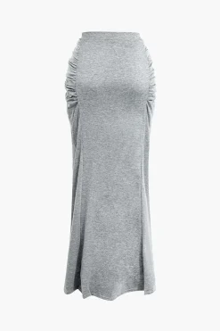 Solid Tank Top And Ruched Maxi Skirt Set