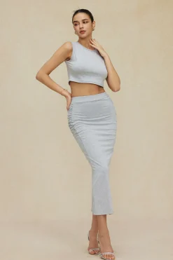 Solid Tank Top And Ruched Maxi Skirt Set