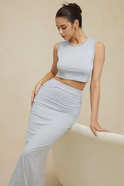Solid Tank Top And Ruched Maxi Skirt Set