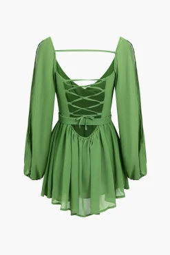 Solid Tie Back Braided Mini Dress