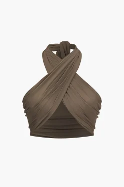 Solid Tie Front Backless Cami Top
