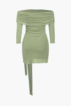 Solid Tie Front Off Shoulder Mini Dress