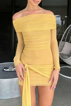Solid Tie Front Off Shoulder Mini Dress