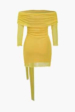Solid Tie Front Off Shoulder Mini Dress