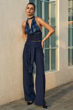 Solid Tie Front Trousers