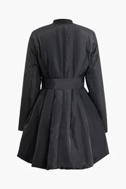 Solid Tie Front V-neck Puffer