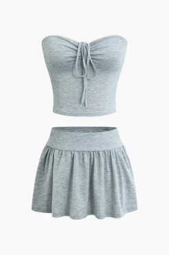 Solid Tie Ruched Mini Skirt Set