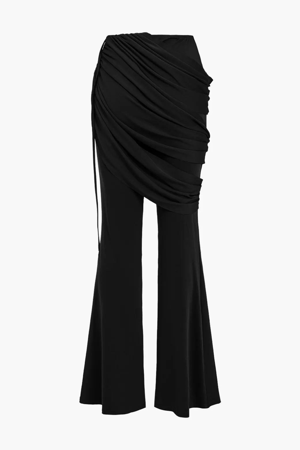 Solid Top And Asymmetrical Drawstring Flared Trouser Set