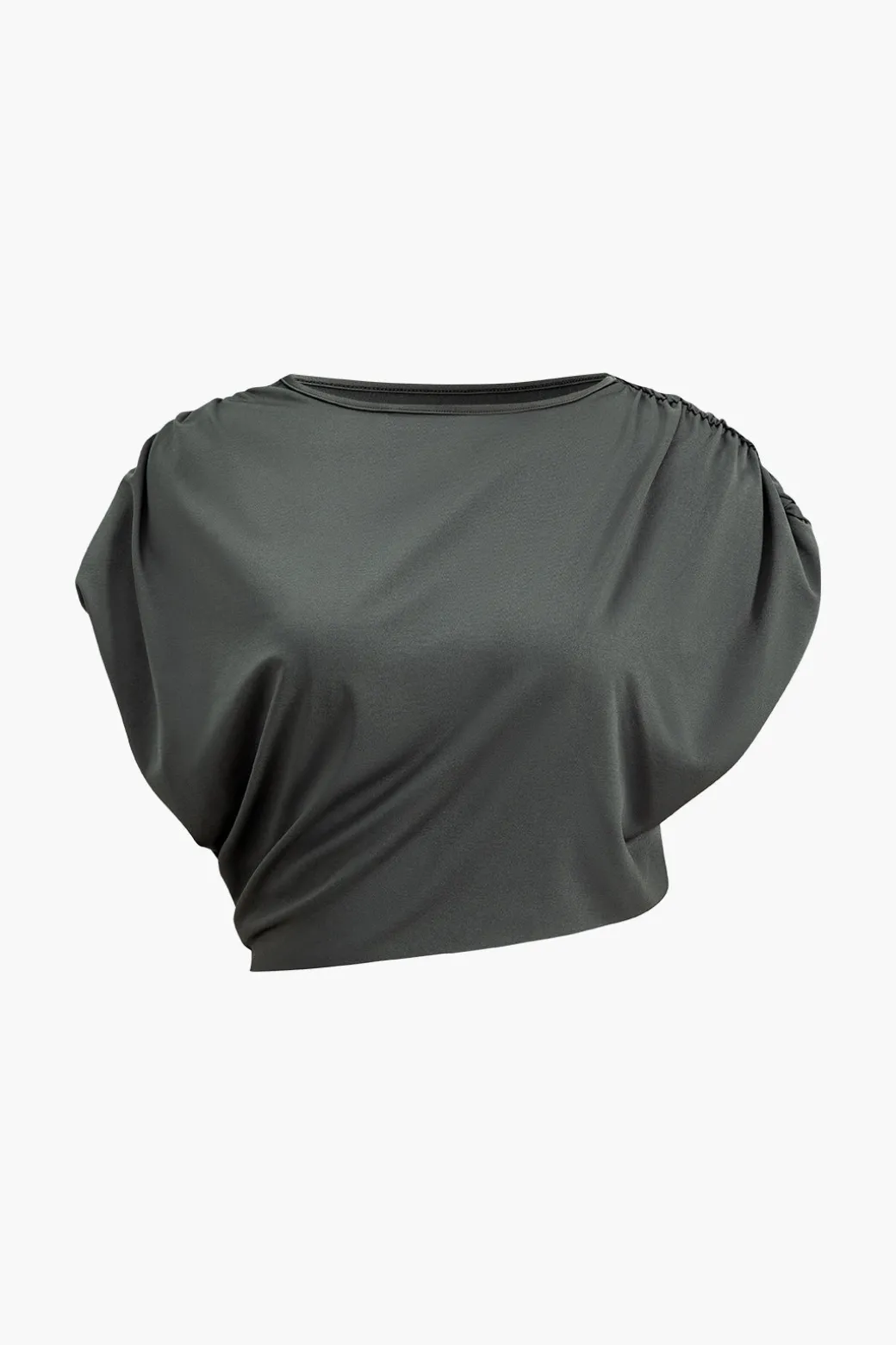 Solid Top And Asymmetrical Drawstring Flared Trouser Set