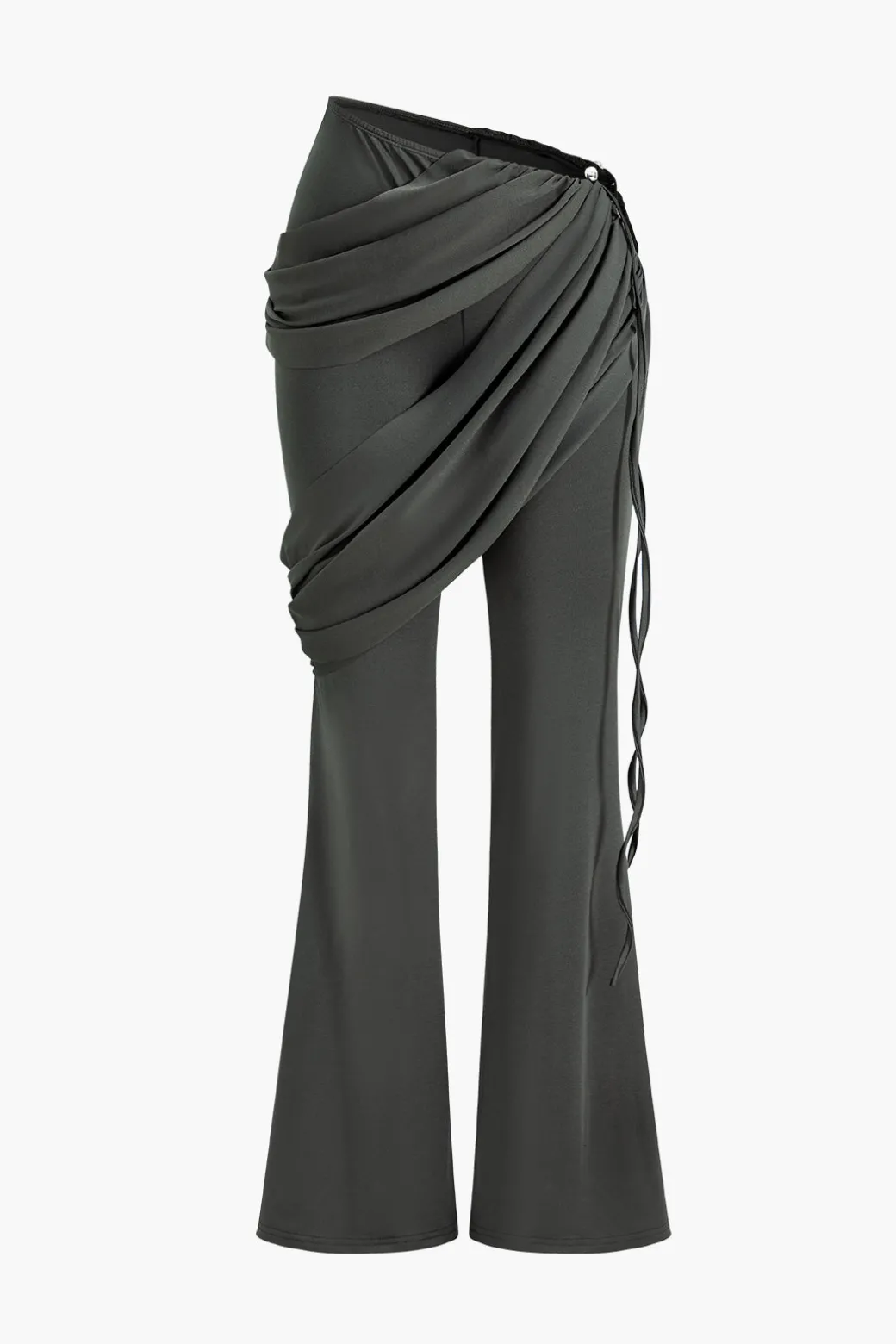 Solid Top And Asymmetrical Drawstring Flared Trouser Set