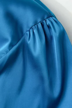 Solid Turtleneck Bell Sleeve Ruched Mini Dress