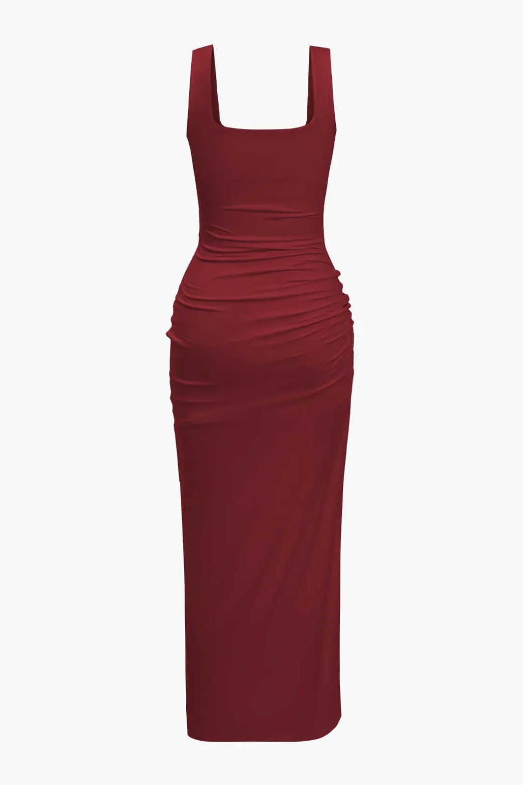 Solid Twist Front Cut Out Slit Midi Dress