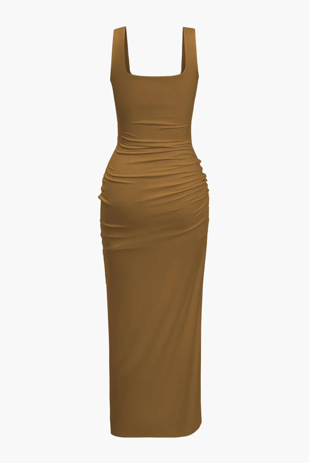 Solid Twist Front Cut Out Slit Midi Dress