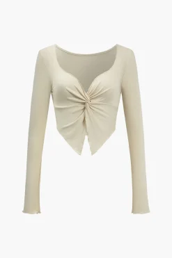 Solid Twist Knot Long-Sleeve Top