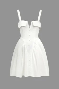 Solid V-neck A Line Slip Mini Dress