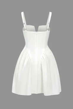 Solid V-neck A Line Slip Mini Dress