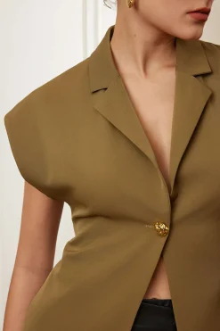 Solid V-neck Button Jacket