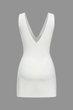 Solid V-neck Fake Pocket Mini Dress