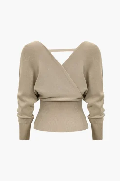 Solid V-neck Sweater Long-Sleeve Top