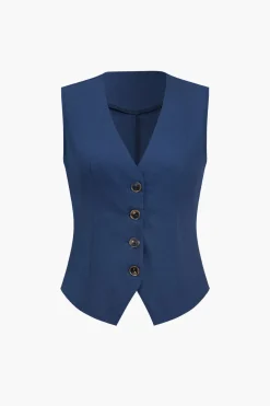 Solid V-neck Vest And Shorts Set