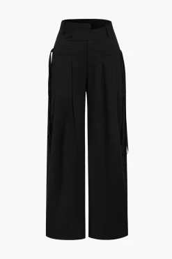 Solid Wide Leg Pocket Trousers