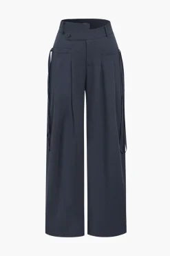 Solid Wide Leg Pocket Trousers
