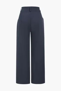 Solid Wide Leg Pocket Trousers