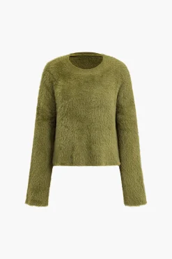 Solid Wool Blend Long Sleeve Sweater Top