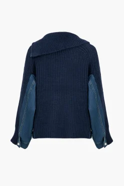 Solid Zipper Detail Patchwork Sweater Cardigan