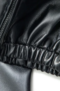 Solid Zipper Hooded Faux Leather Jacket