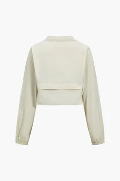 Solid Zipper Stand Collar Sports Long-Sleeve Top