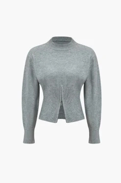 Solid Zipper Sweater Long-Sleeve Top
