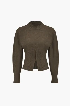 Solid Zipper Sweater Long-Sleeve Top