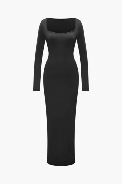 Square Neck Long Sleeve Maxi Dress